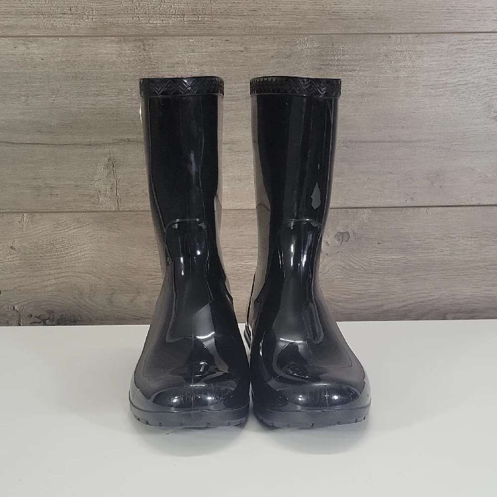 UGG Women's Glossy Black Tall Rain Boots Sz 9